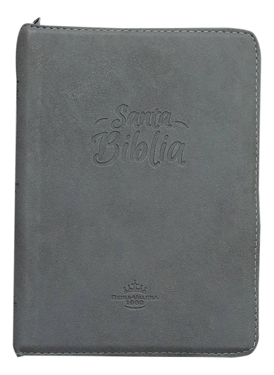 Biblia Reina Valera 1960 · 15x20 cm · Letra 11 pt · Concordancia · Con cierre · Imitación piel gris