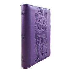 Biblia Reina Valera 1960 letra grande con cierre color lila canto pintado
