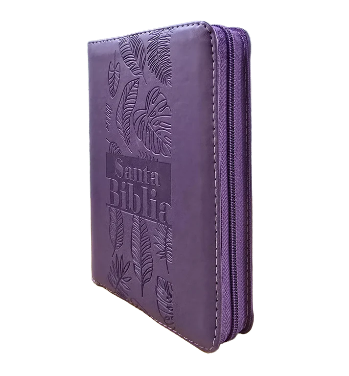 Biblia Reina Valera 1960 letra grande con cierre color lila canto pintado