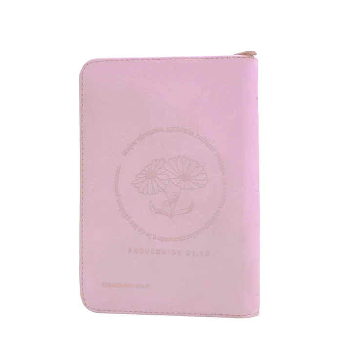 Biblia Reina Valera 1960 letra grande con cierre "Mujer Virtuosa" rosa canto plateado