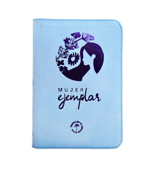 Biblia Traducción al Lenguaje Actual letra grande con cierre "Mujer Ejemplar" azul canto plateado