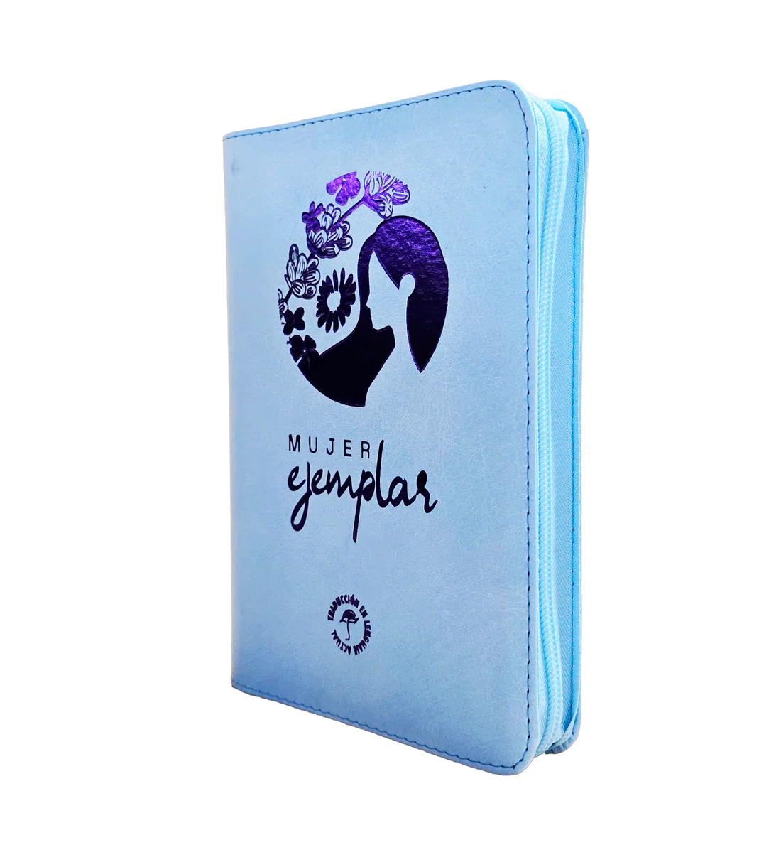 Biblia Traducción al Lenguaje Actual letra grande con cierre "Mujer Ejemplar" azul canto plateado