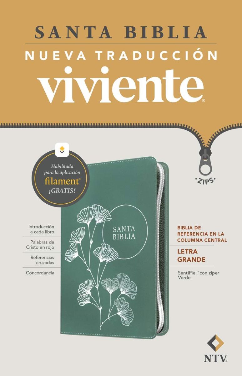 Biblia Nueva Traducción Viviente – Tapa Imitación Piel Verde con Cierre, Letra 11pt, 18x25 cm