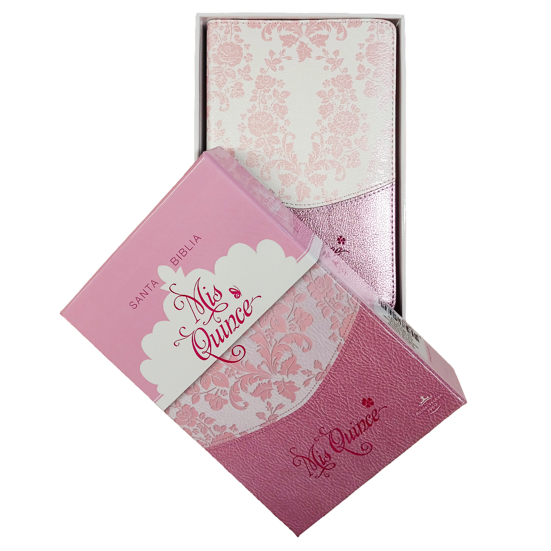 Biblia Mis Quince Reina Valera 1960 – Tapa Imitación Piel Rosa Floreado
