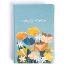 Biblia Reina-Valera 1960, Letra 12 Pt, 13,5×20, Tapa PU, Aqua, Flores