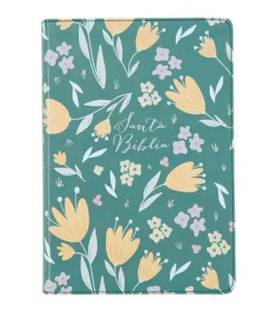 Biblia Reina-Valera 1960, Letra 12 Pt, 13,5×20, Tapa PU, Verde, Flores