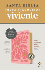 Biblia Nueva Traducción Viviente (NTV) Ultrafina, Letra 10 Pt, 16,5×24, Índice, Palabras De Jesús En Rojo, Tapa PU, Flores Rosa