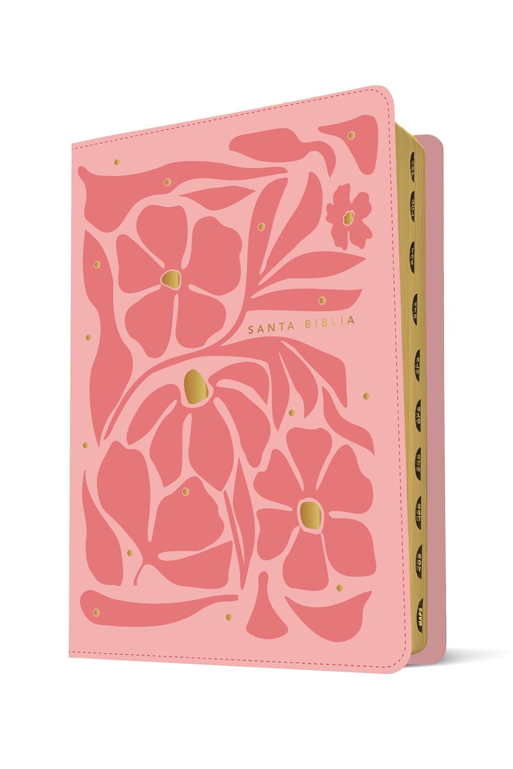 Biblia Nueva Traducción Viviente (NTV) Ultrafina, Letra 10 Pt, 16,5×24, Índice, Palabras De Jesús En Rojo, Tapa PU, Flores Rosa