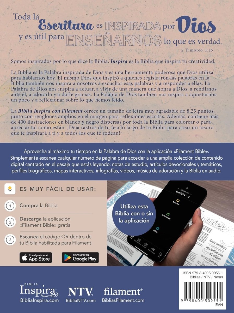 Biblia Nueva Traducción Viviente (NTV), Letra 8,25 Pt, 16×21, Inspira, Con Filament, Tapa PU, Rosa