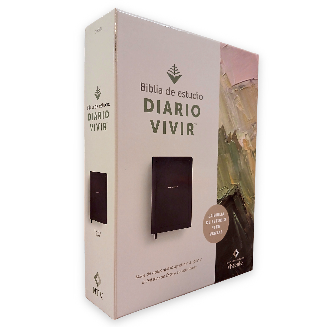 Biblia de Estudio del Diario Vivir Nueva Traducción Viviente – Tapa Imitación Piel Negro, Letra 11pt, 18x25 cm