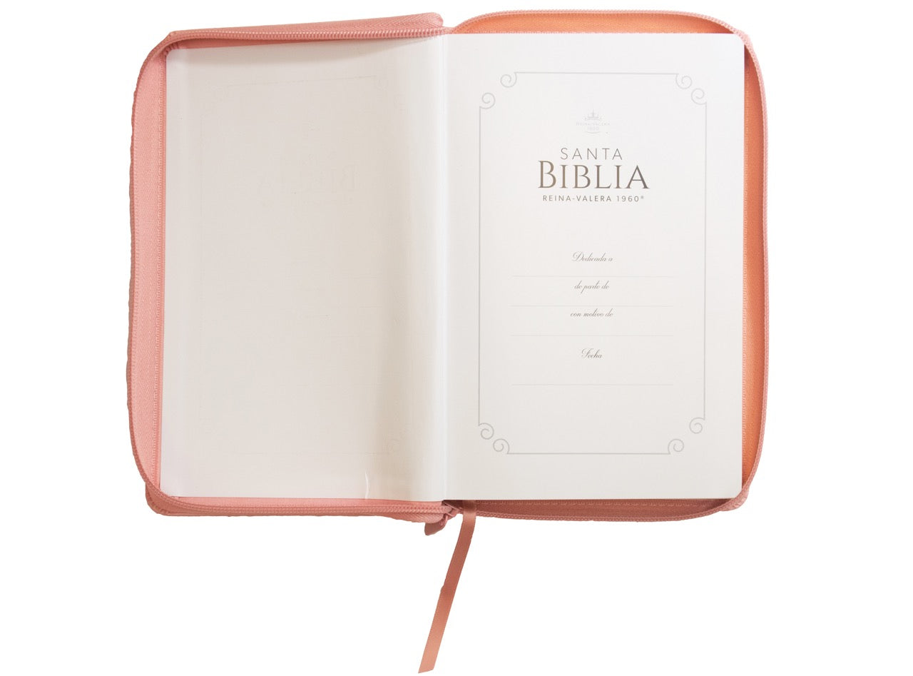 Biblia Reina Valera 1960 · 13,8x21,2 cm · Letra grande 12,5 pt · Con cierre · Edición clásica rosa