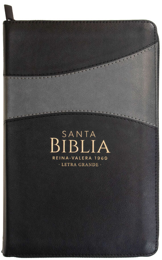 Biblia Reina Valera 1960 · 13,8x21,2 cm · Letra grande 12,5 pt · Con cierre · Diseño bitono negro y gris