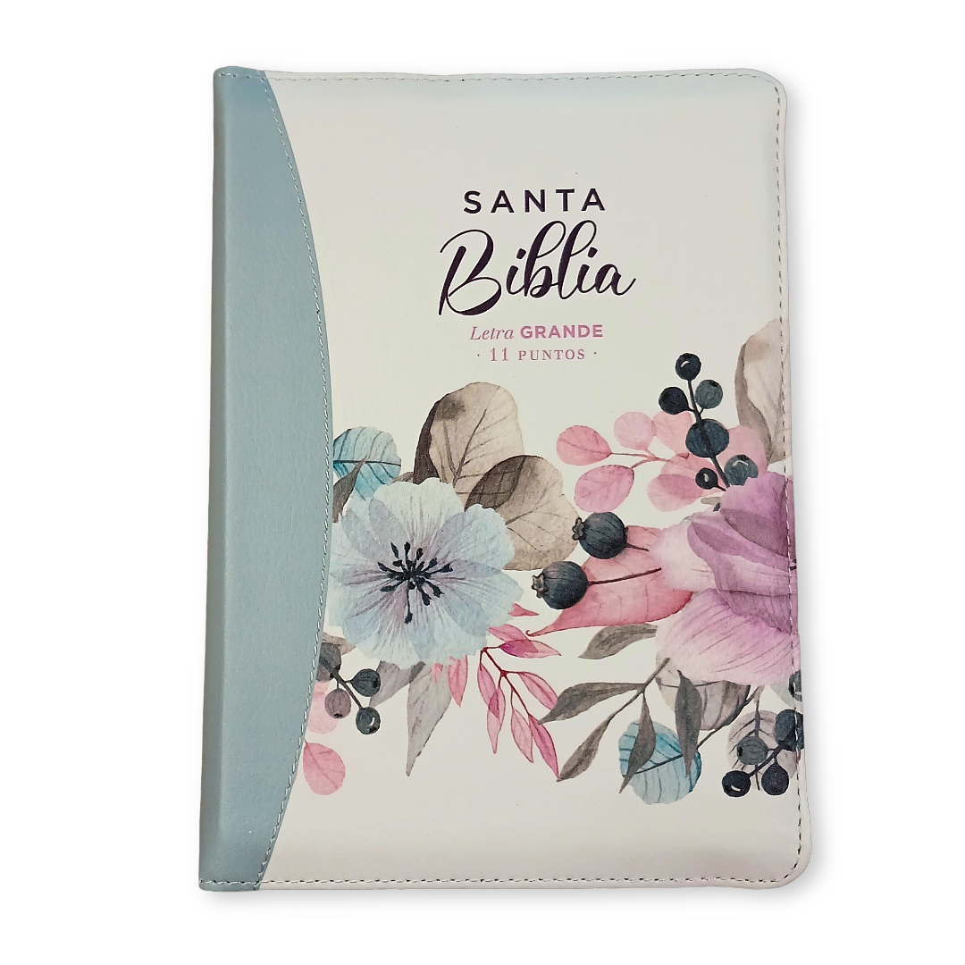 Biblia Reina Valera 1960 Letra Mayor Cierre PJR Azul Canto Floreado