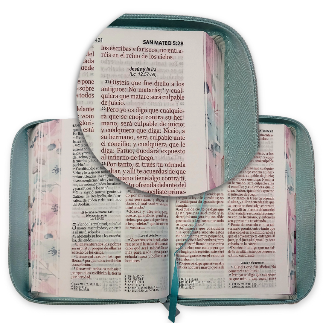 Biblia Reina Valera 1960 Letra Mayor Cierre PJR Azul Canto Floreado