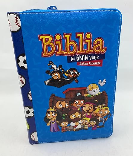 Biblia Reina Valera 1960 · 17x12 cm · Letra 10 pt · Con cierre · Colección Mi Gran Viaje tapa imitación piel azul