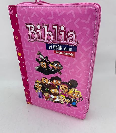 Biblia Reina Valera 1960 · 17x12 cm · Letra 10 pt · Con cierre · Colección Mi Gran Viaje tapa imitación piel rosa
