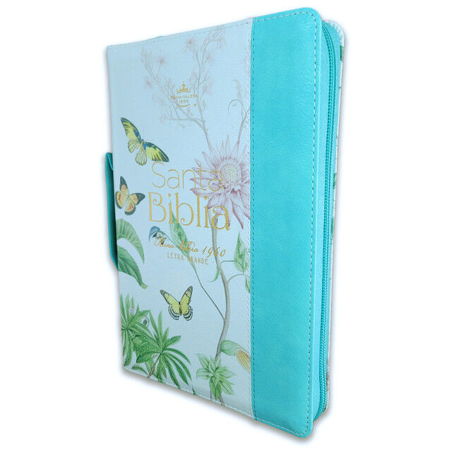 Biblia Reina Valera 1960 · 13,8x21,2 cm · Letra grande 12,5 pt · Con cierre e índice · Colección Pretty turquesa