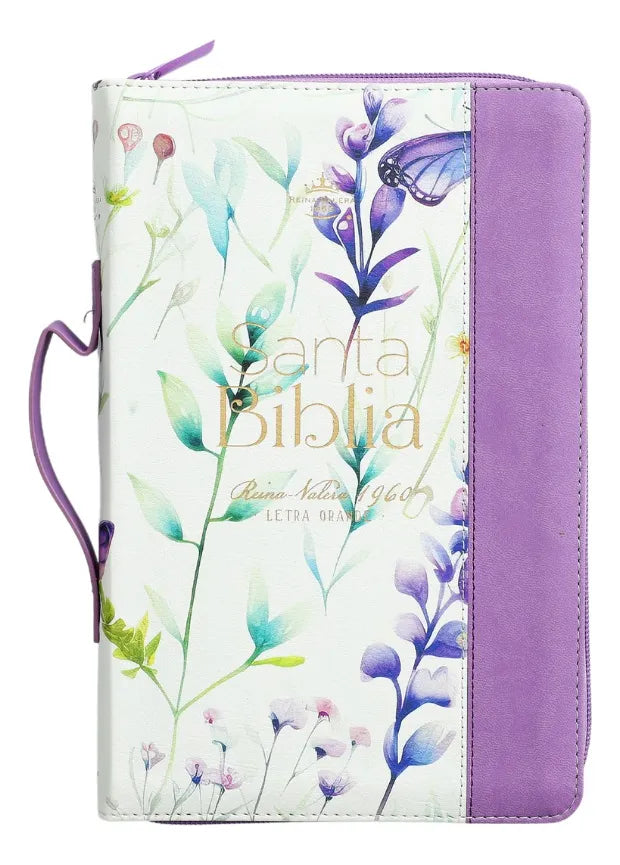 Biblia Reina Valera 1960 · 13,8x21,2 cm · Letra grande 12,5 pt · Con cierre e índice · Colección Pretty lila