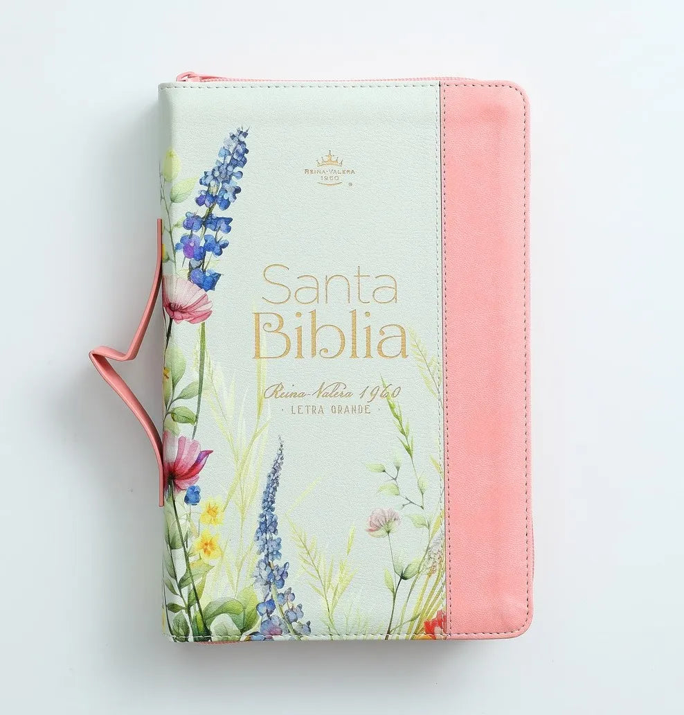 Biblia Reina Valera 1960 · 13,8x21,2 cm · Letra grande 12,5 pt · Con cierre e índice · Colección Pretty coral
