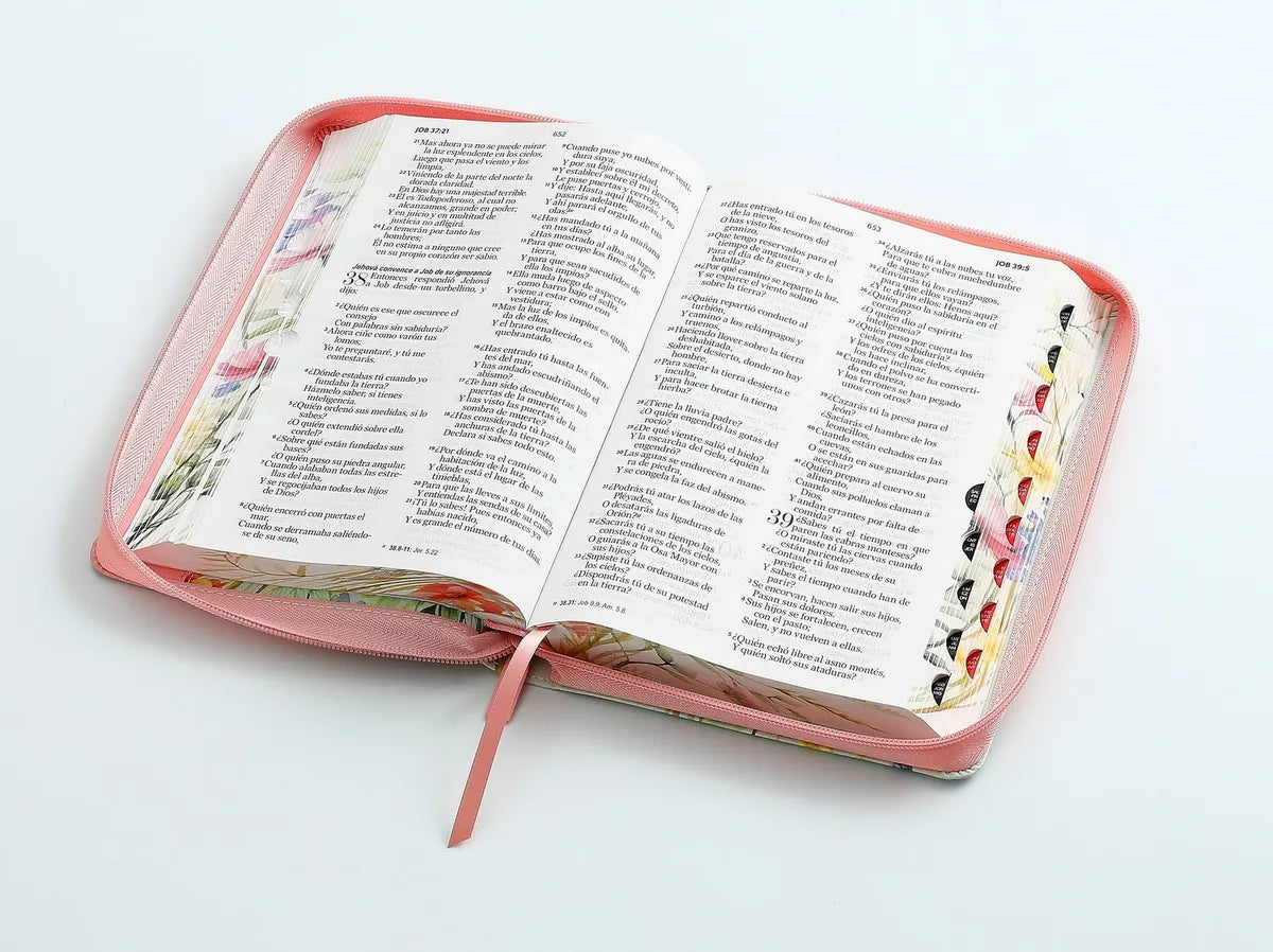 Biblia Reina Valera 1960 · 13,8x21,2 cm · Letra grande 12,5 pt · Con cierre e índice · Colección Pretty coral