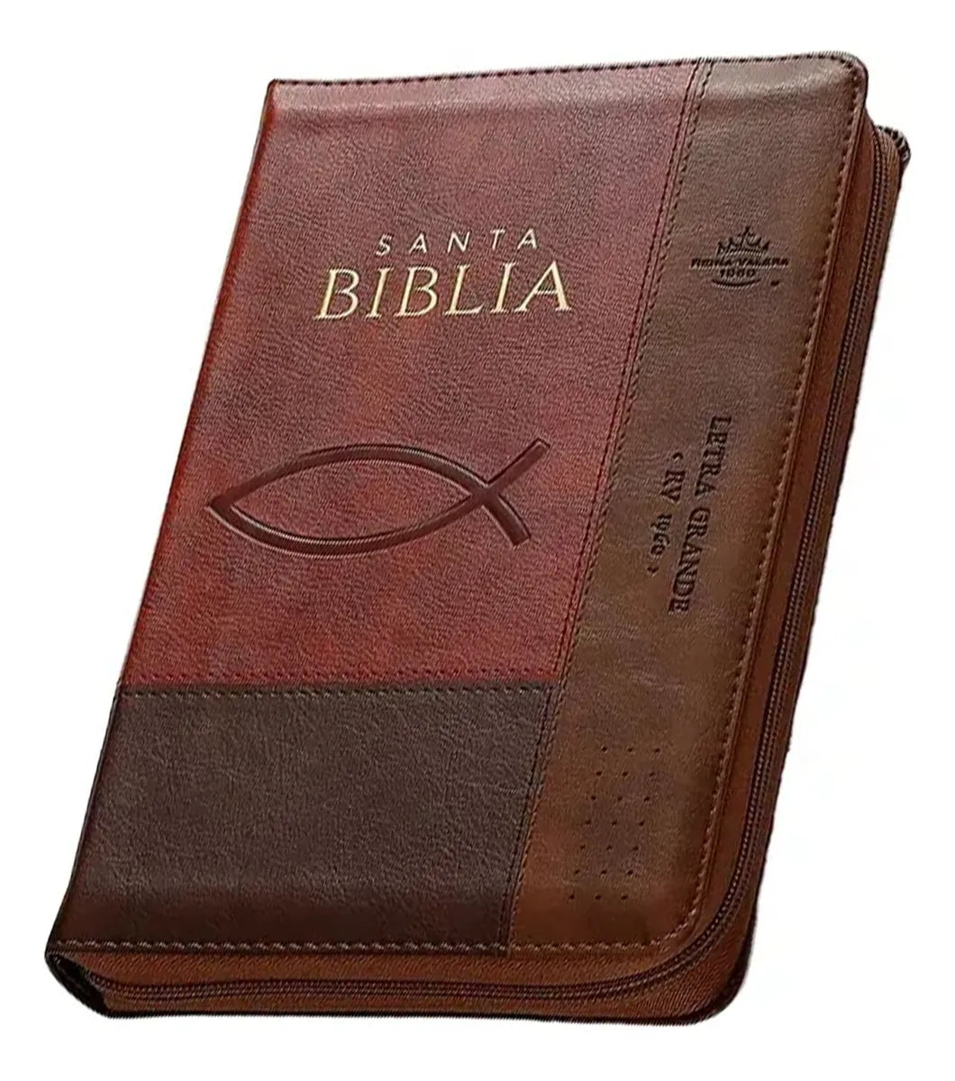 Biblia Reina Valera 1960 · 13,8x21,2 cm · Letra grande 12,5 pt · Con cierre e índice · Colección Inspiración Ichtus café