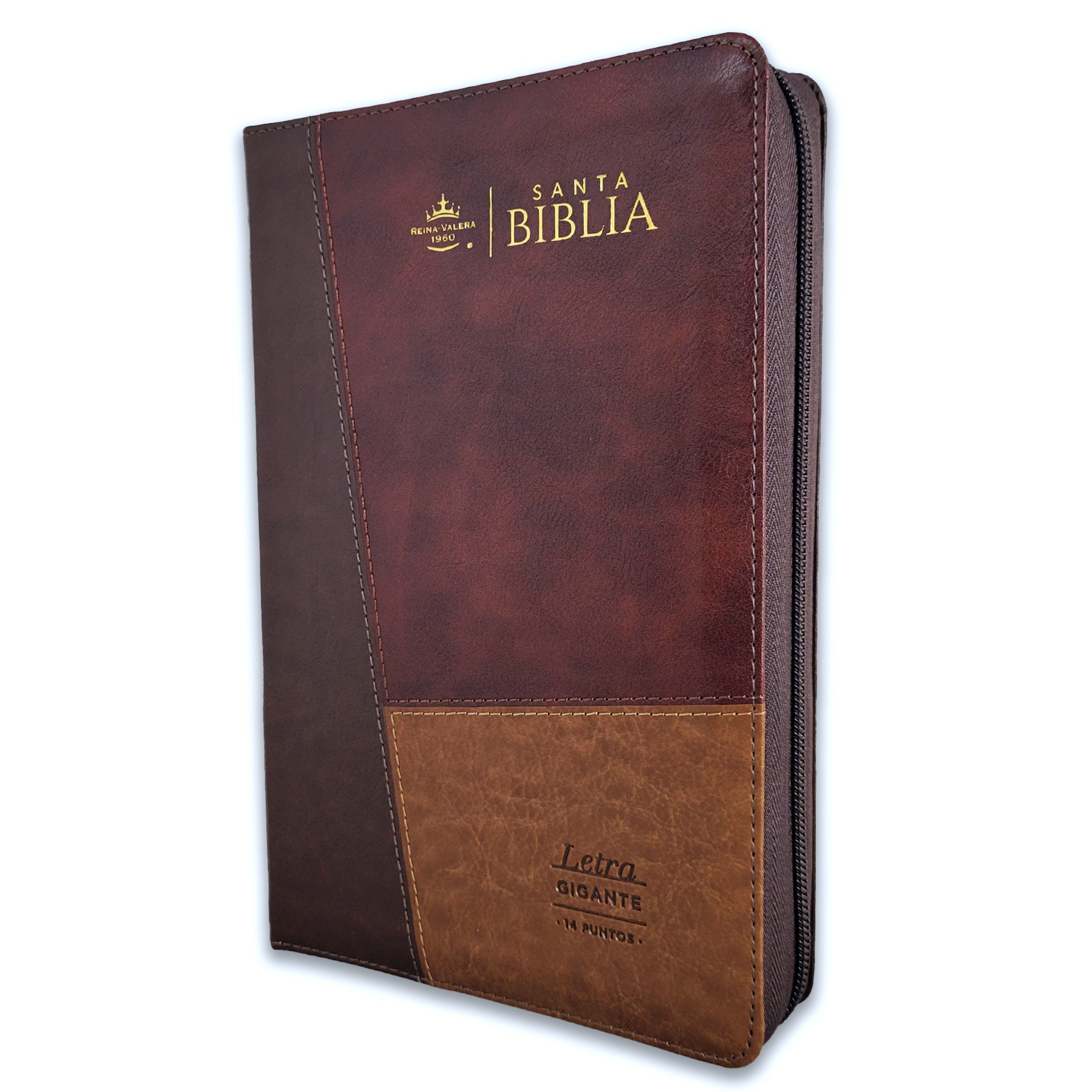 Biblia Reina Valera 1960 · 13,8x21,2 cm · Letra gigante 14 pt · Con cierre e índice · Colección Iconic café
