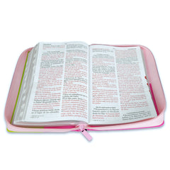 Biblia Reina Valera 1960 · 13,8x21,2 cm · Letra gigante 14 pt · Con cierre e índice · Colección Iconic fucsia, rosa y lima