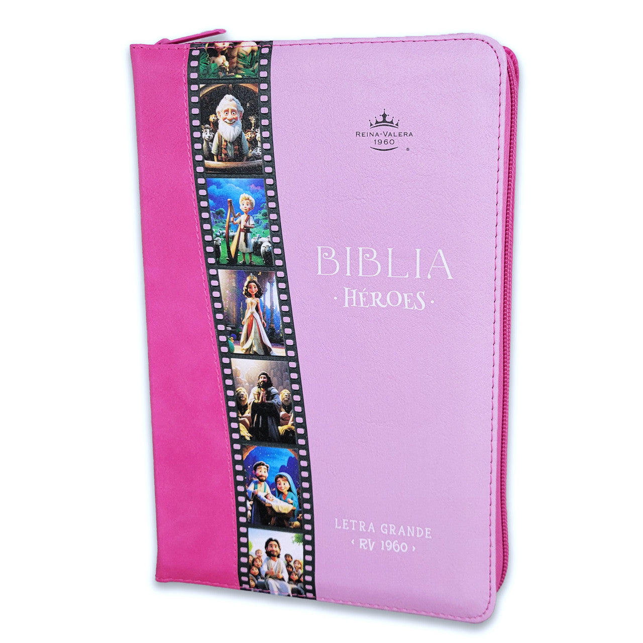 Biblia Reina Valera 1960 065Cz Lg 12P 14X21 Héroes Imitación Piel Rosa/Rosa Con Cierre