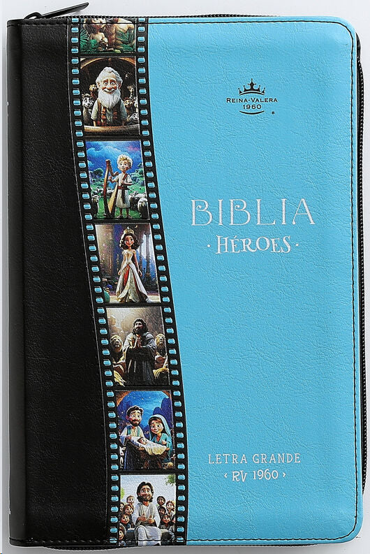 Biblia Reina Valera 1960 065Cz Lg 12P 14X21 Héroes I/Piel Negro/Azul Con Cierre