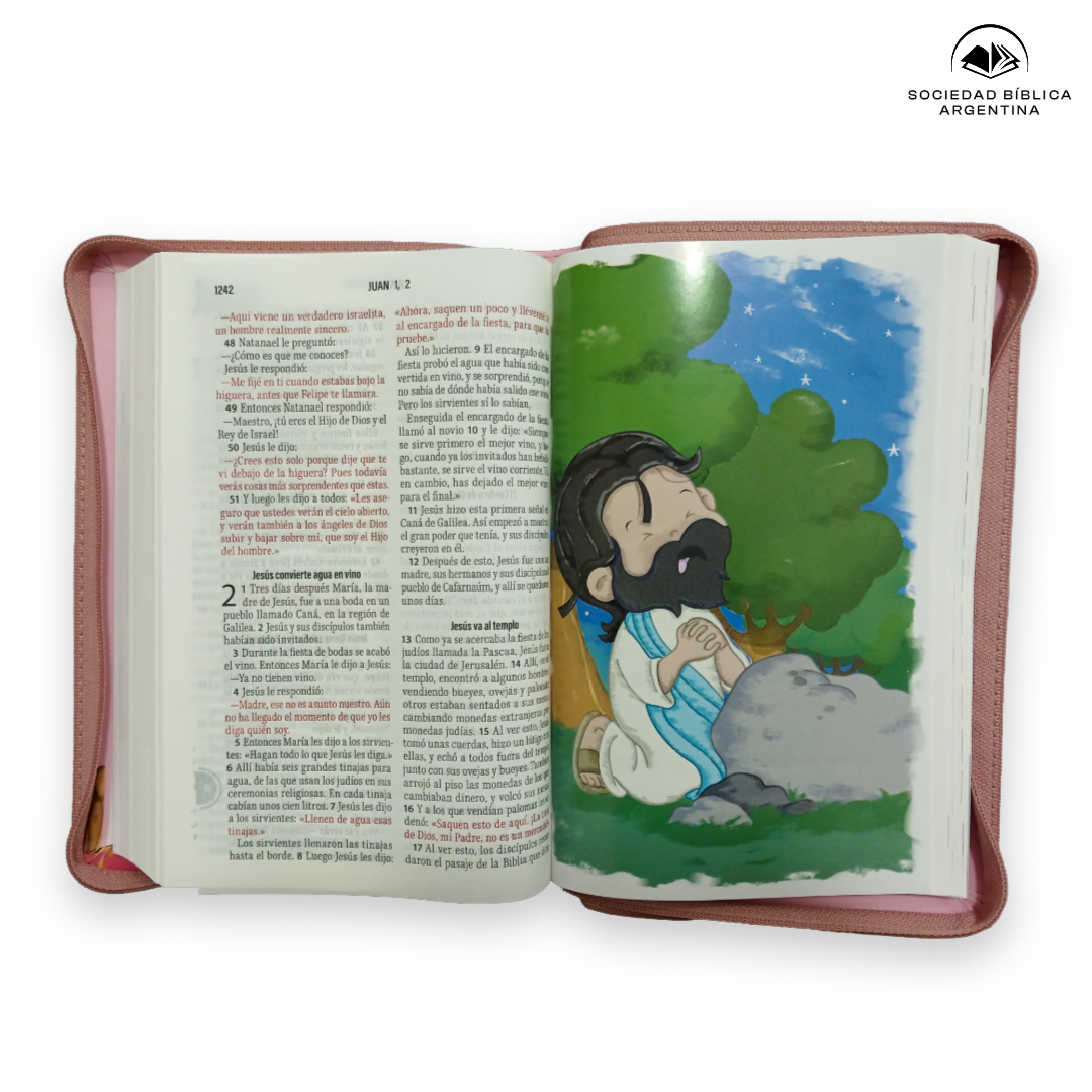 Biblia Traducción en Lenguaje Actual Letra Grande Con Cierre Ora Conmigo Rosada 13,5 x 21 cm