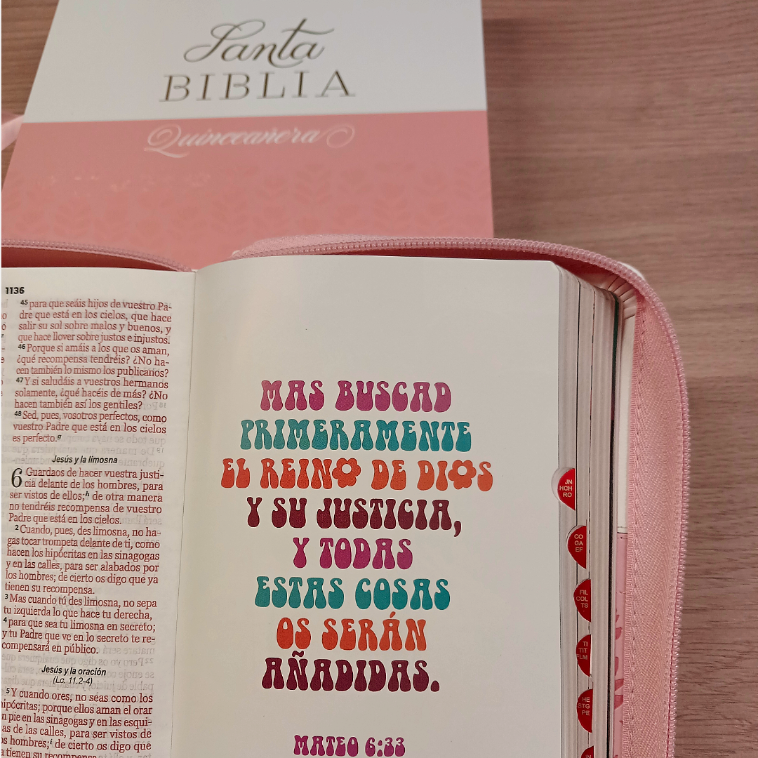 Biblia Reina Valera 1960 045Cti L 10P 11X16 Quinceañera Rosa/Blanco