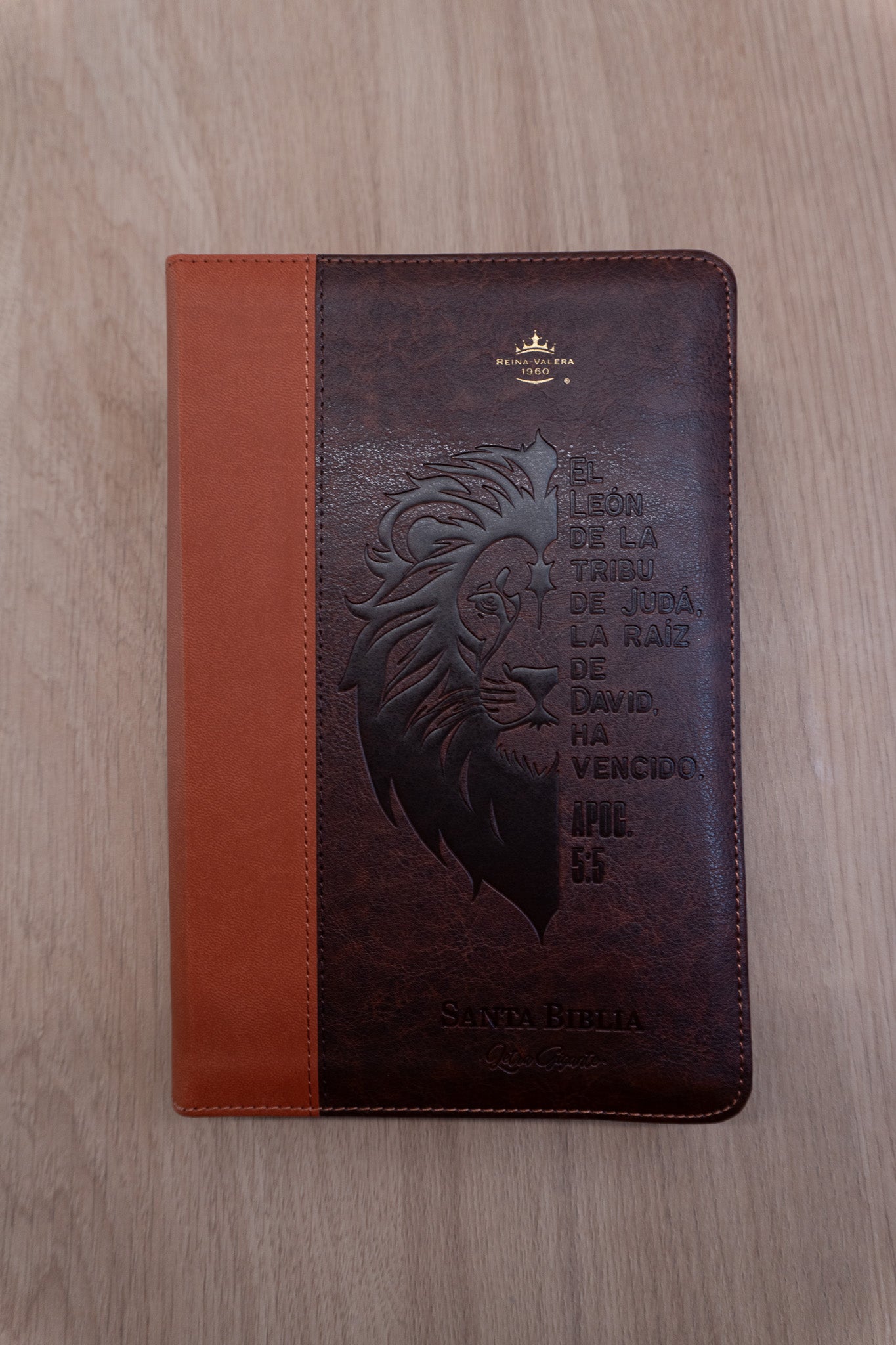 Biblia Reina Valera 1960 – 068 – Con Concordancia – Letra 14 pts – 14x21 cm – Cierre – Marrón/Naranja – León de Judá