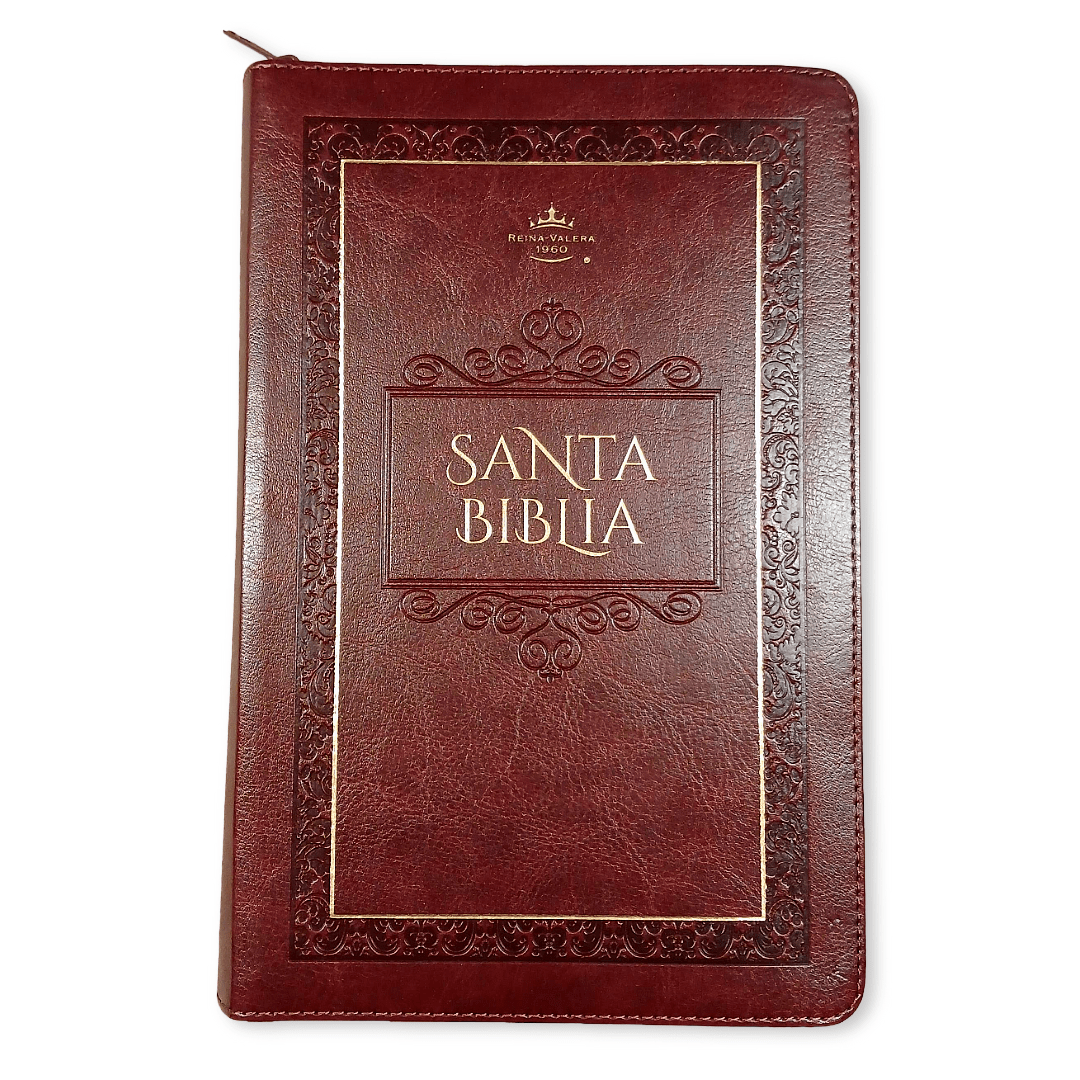 Biblia Reina Valera 1960 – Con Concordancia – Letra 11 pts – 16x23 cm – Palabras de Jesús en Rojo – Cierre – Marrón Elegante