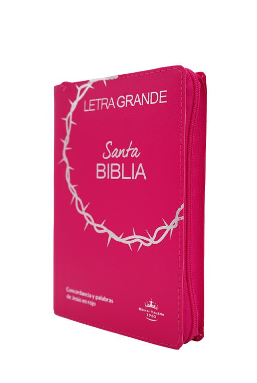 Biblia Reina Valera 1960 – Tapa Imitación Piel Covertext Rosa, con Cierre, Concordancia, Palabras de Jesús en Rojo, con Índice, 14 x 20 cm, Letra 12 Puntos