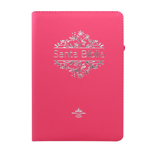 Biblia Reina Valera 1960 – Tapa Imitación Piel Rosa, con Cierre, Palabras de Jesús en Rojo, 14 x 21 cm, Letra 12 Puntos