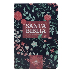 Biblia Reina Valera 1960 · 13,5x21 cm · Letra 12 pt · Letra grande · Tapa dura · Diseño azul con flores y canto bronce