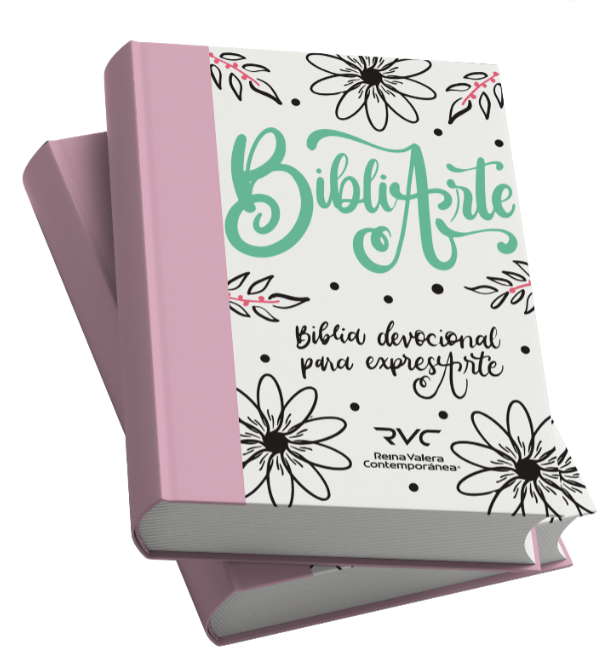 Biblia Devocional BibliArte · Reina Valera Contemporánea · Letra grande 12 puntos · Tapa Dura Revestida en Tela Rosa y Blanco + Bolso de regalo para transportarla