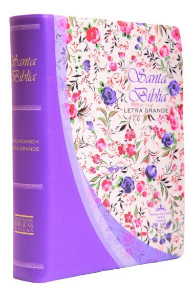 Biblia Reina Valera 1960 – Tapa Vinil Violeta Flores, Concordancia, Letra 10 Puntos