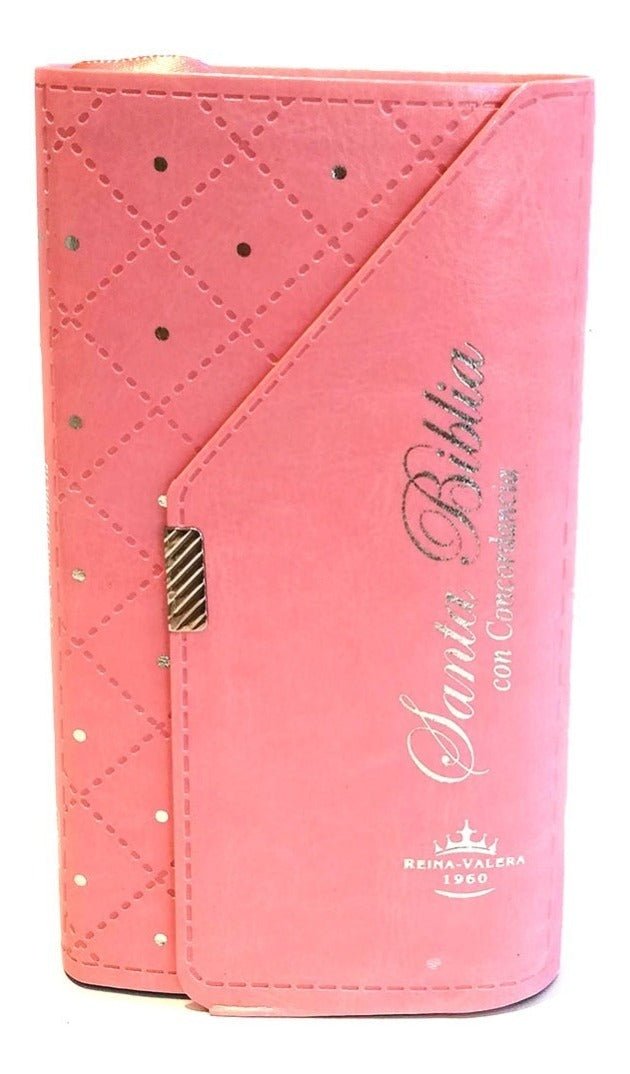 Biblia Reina Valera 1960 – Tapa Imitación Piel Rosa Agenda con Broche, con Cierre, Concordancia, 10 x 17 cm, Letra 10 Puntos