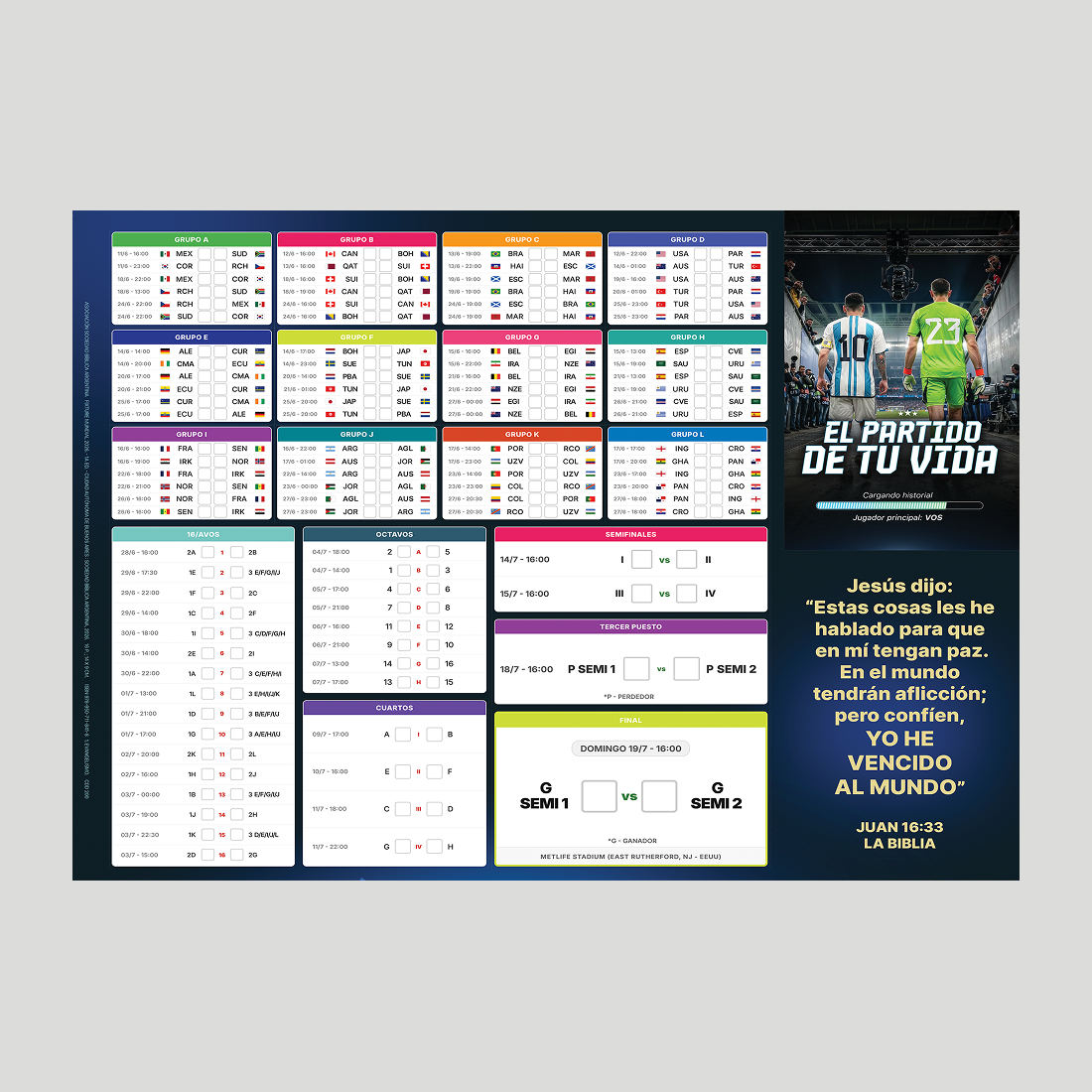 Fixture Mundial 2026 – Póster evangelístico desplegable (PACK x300)