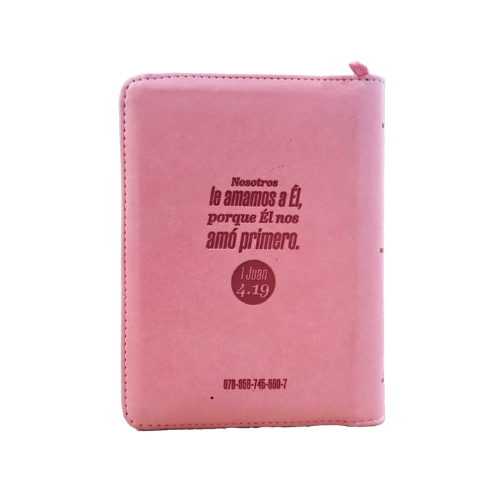 Biblia Reina Valera 1960 – 046 – Letra 12 pts Grande – 13,5x17,5 cm – Palabras de Jesús en Rojo – Tapa PU con Cierre – Rosado – Canto Metálico
