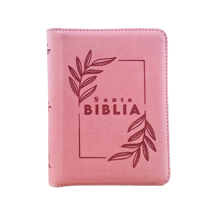 Biblia Reina Valera 1960 – 046 – Letra 12 pts Grande – 13,5x17,5 cm – Palabras de Jesús en Rojo – Tapa PU con Cierre – Rosado – Canto Metálico