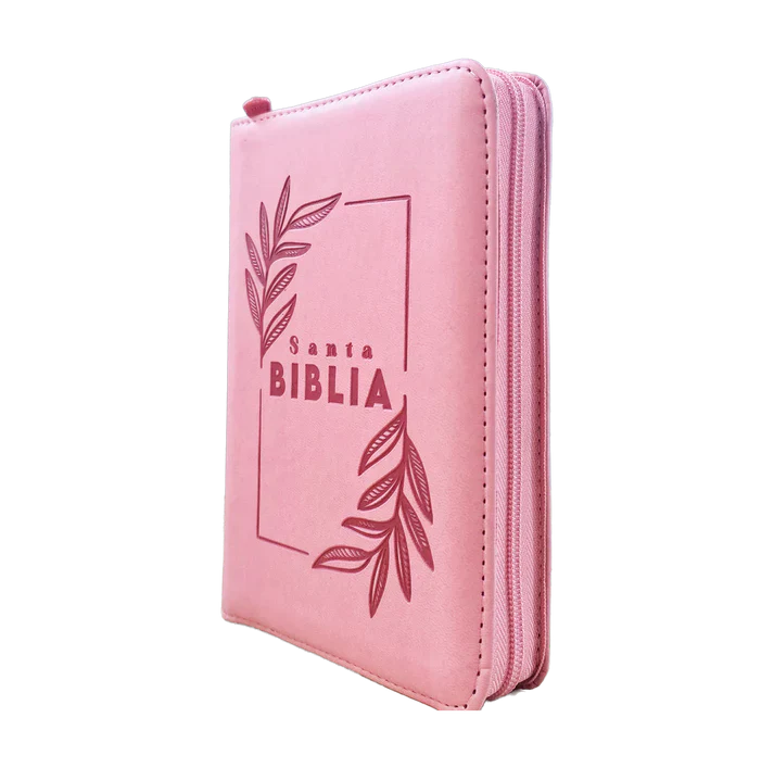 Biblia Reina Valera 1960 – 046 – Letra 12 pts Grande – 13,5x17,5 cm – Palabras de Jesús en Rojo – Tapa PU con Cierre – Rosado – Canto Metálico
