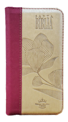 Biblia Reina Valera 1960 – 036 – Con Concordancia – Letra 8 pts – 8,5x16,5 cm – Palabras de Jesús en Rojo – Cierre con Índice – Tapa PU Rosa/Beige