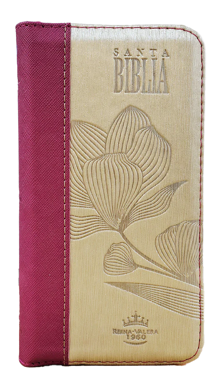 Biblia Reina Valera 1960 – 036 – Con Concordancia – Letra 8 pts – 8,5x16,5 cm – Palabras de Jesús en Rojo – Cierre con Índice – Tapa PU Rosa/Beige