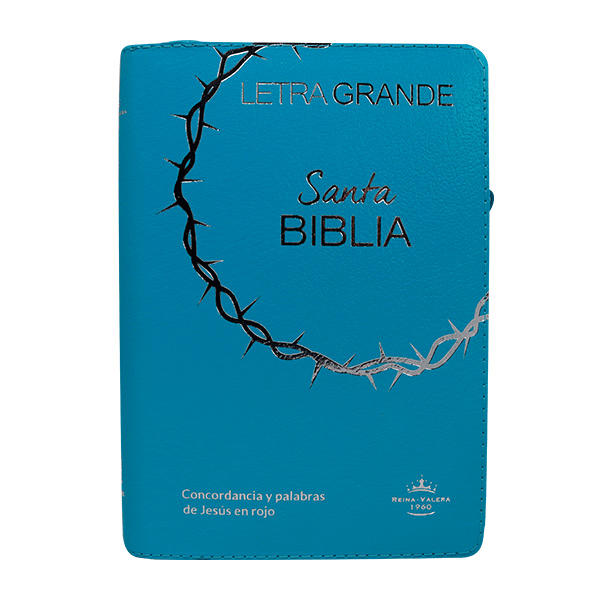 Biblia Reina Valera 1960 – Tapa Imitación Piel Covertext Turquesa, con Cierre, Concordancia, Palabras de Jesús en Rojo, con Índice, 14 x 20 cm, Letra 12 Puntos