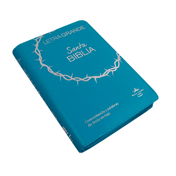 Biblia Reina Valera 1960 – Tapa Imitación Piel Covertext Turquesa, con Cierre, Concordancia, Palabras de Jesús en Rojo, con Índice, 14 x 20 cm, Letra 12 Puntos