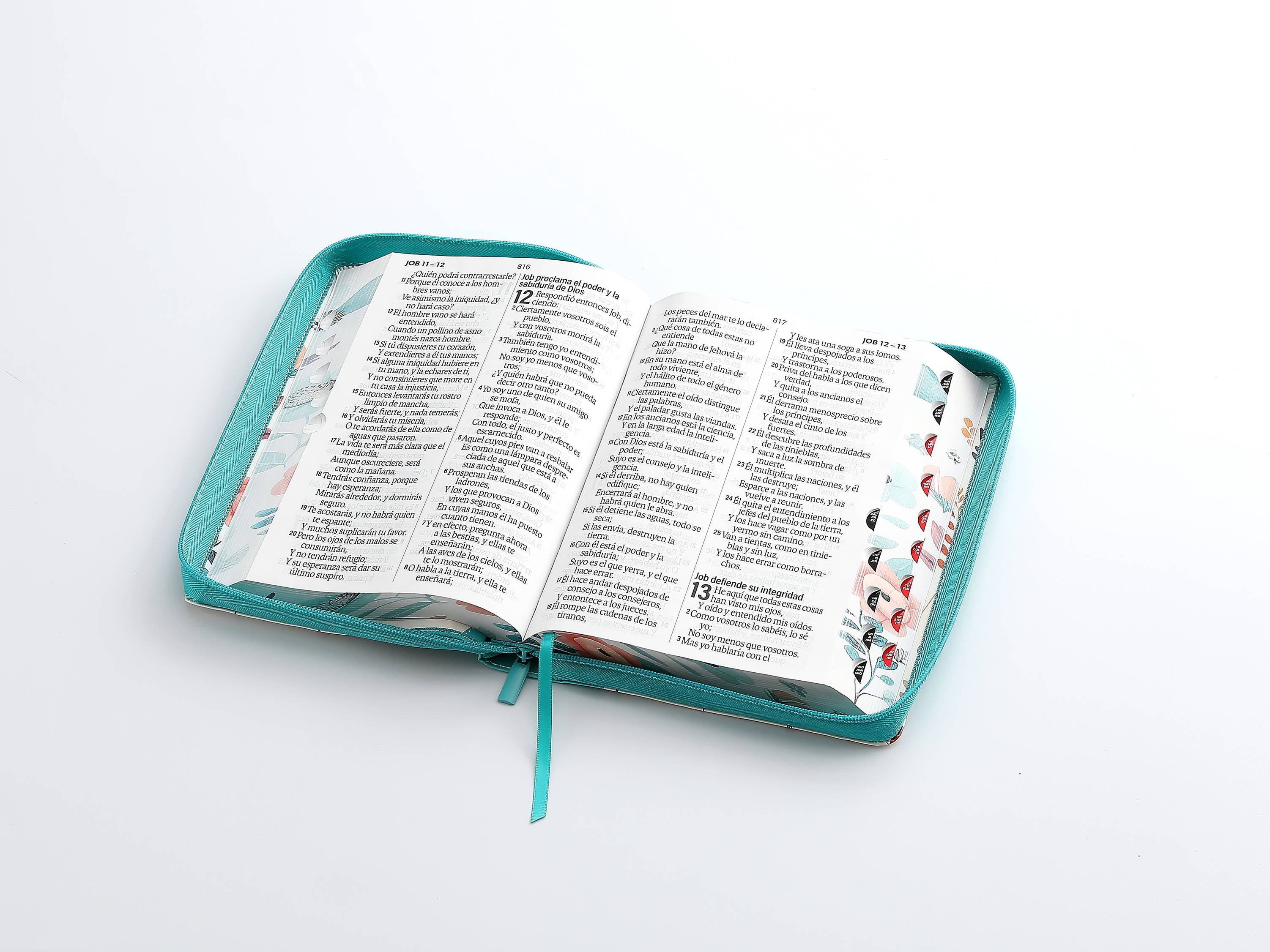 Biblia Reina Valera 1960 – 088 – Con Concordancia – Letra 19 pts – 16x23 cm – Cierre con Índice – Flores Turquesa