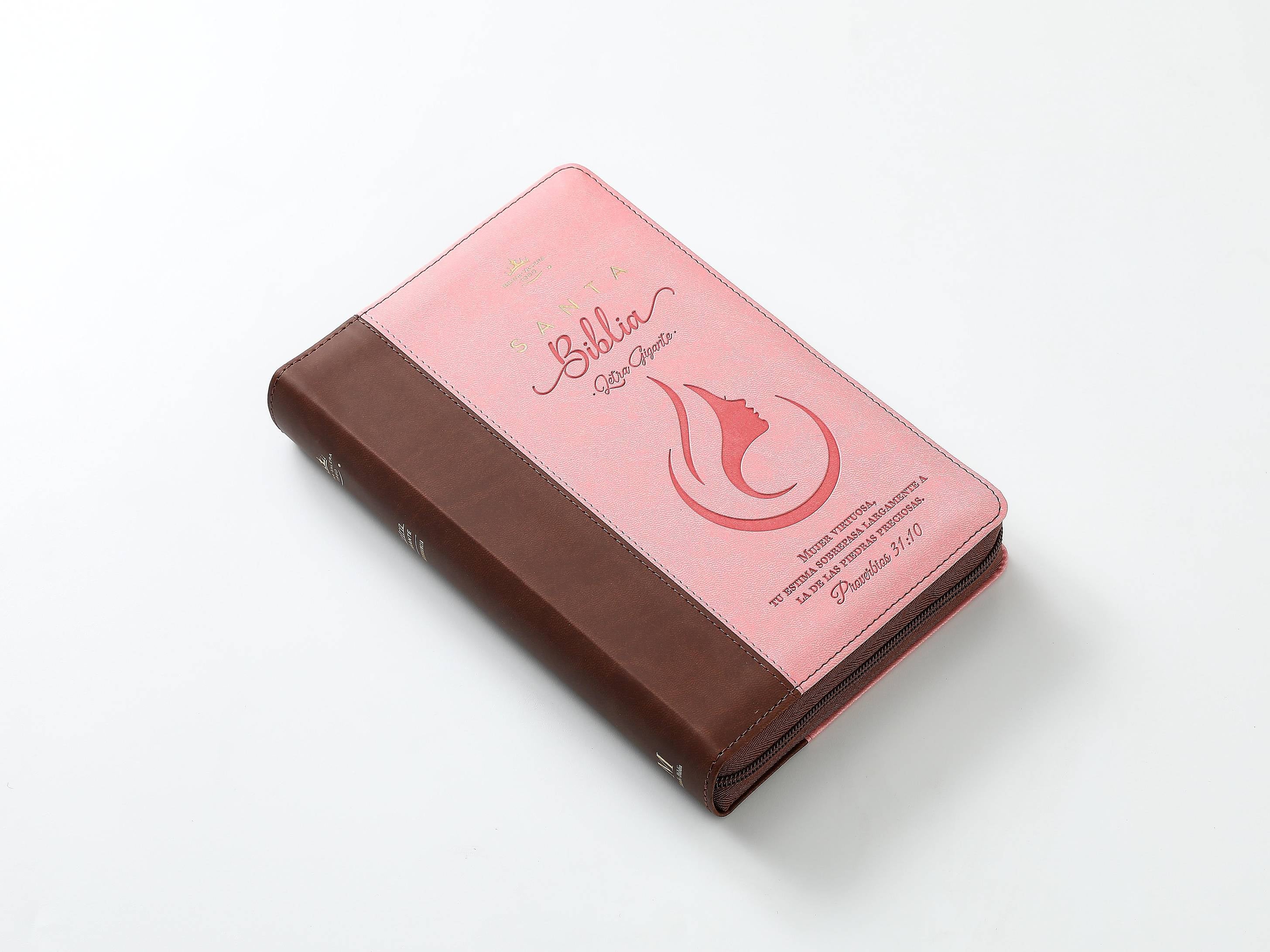 Biblia Reina Valera 1960 – 068 – Con Concordancia – Letra 14 pts – 14x21 cm – Cierre – Rosa/Marrón – Mujer Virtuosa
