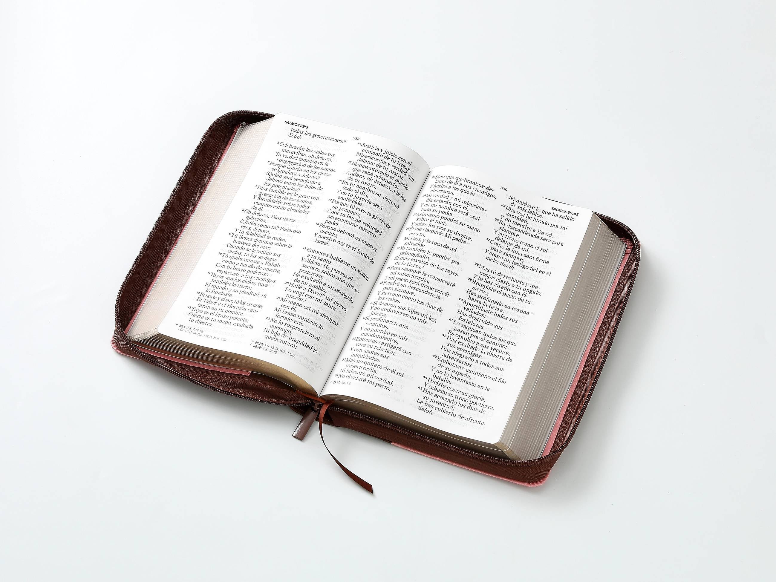 Biblia Reina Valera 1960 – 068 – Con Concordancia – Letra 14 pts – 14x21 cm – Cierre – Rosa/Marrón – Mujer Virtuosa